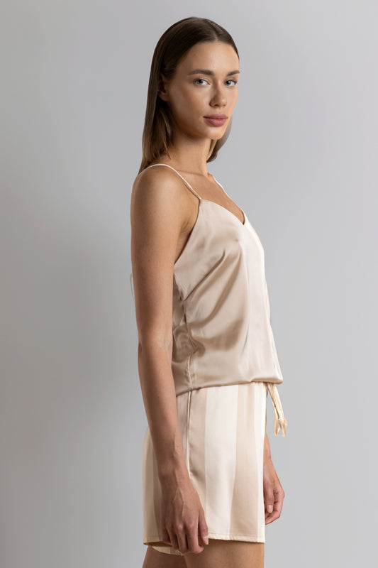 Pigiama estivo donna canotta e pantaloncino beige effetto seta Admas