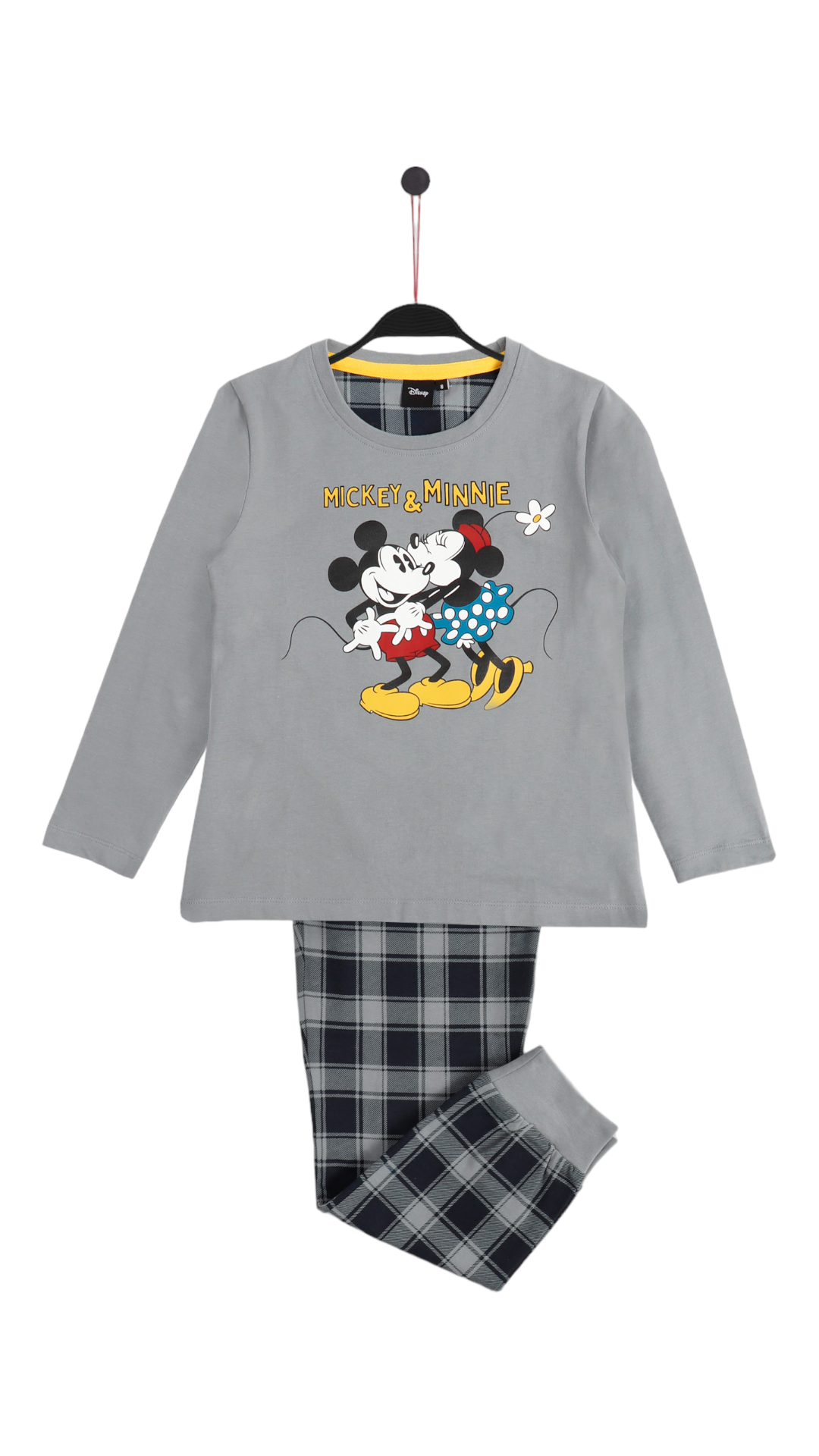 Pigiama invernale bambina Disney grigio con pantalone a quadri Admas