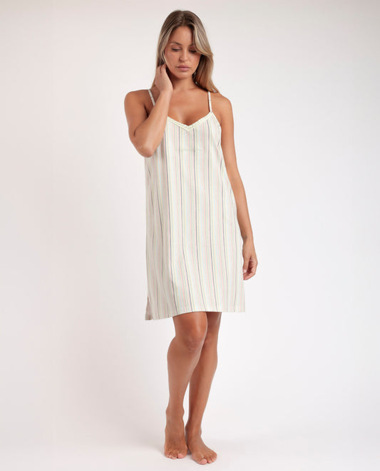 Camicia da notte con bretelle sottili scollo a V fantasia righe Admas