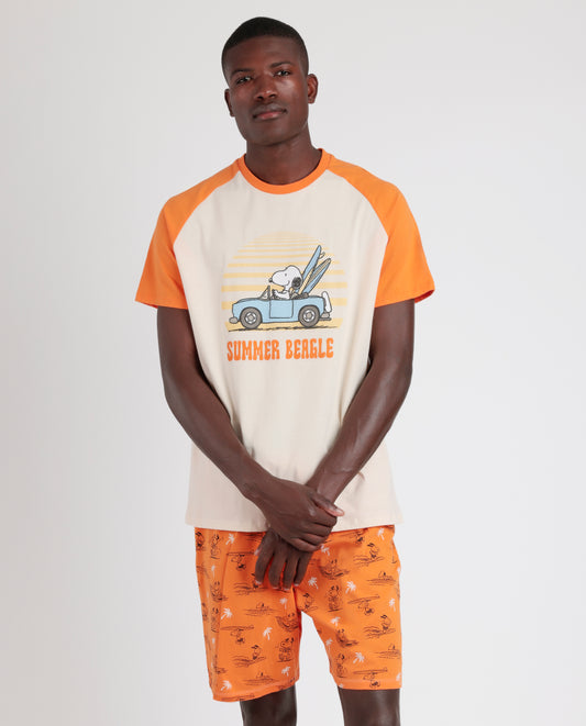 Pigiama estivo uomo T-shirt e pantaloncino arancione Snoopy Admas