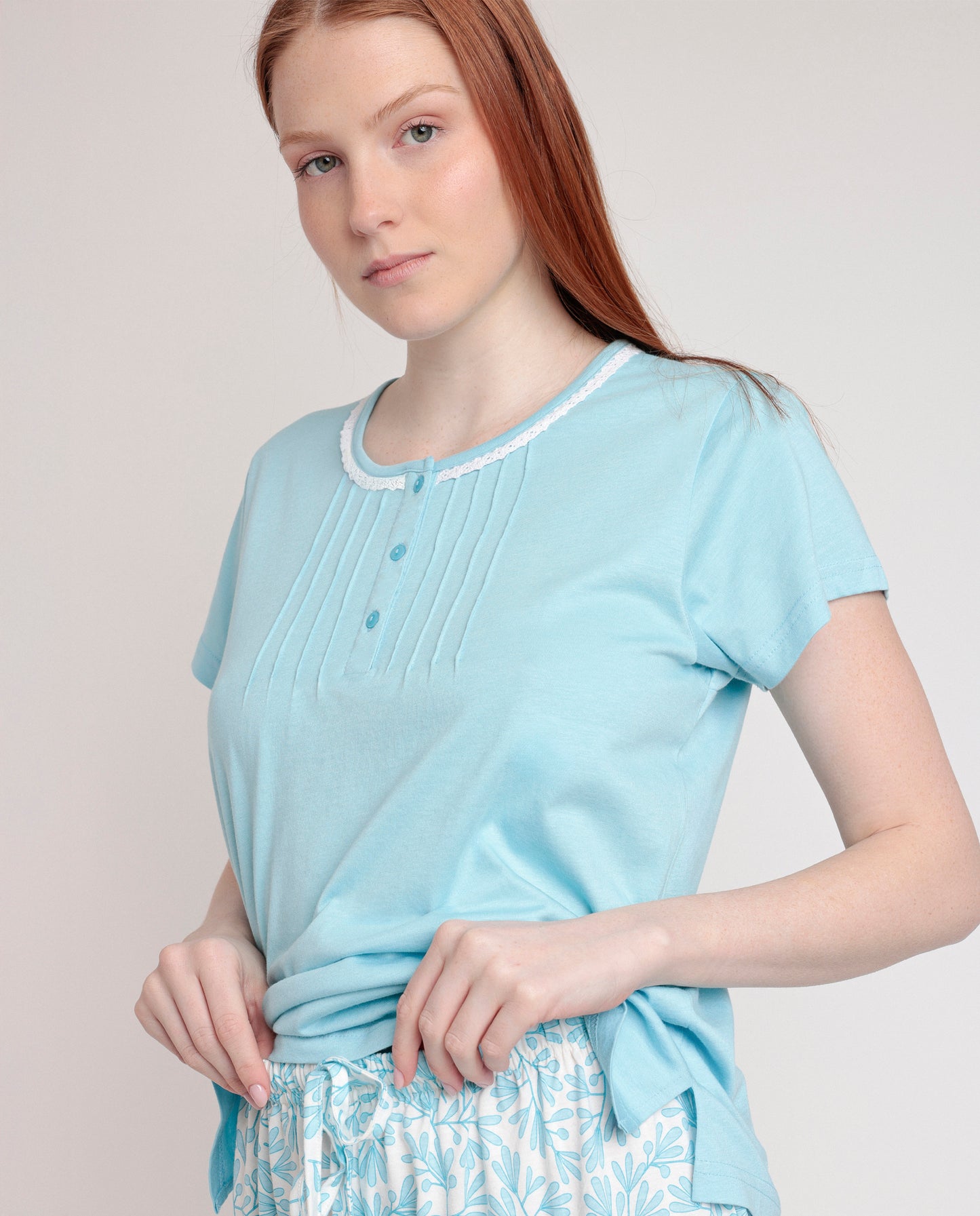 Pigiama estivo donna t-shirt e pantalone lungo azzurro polvere Admas