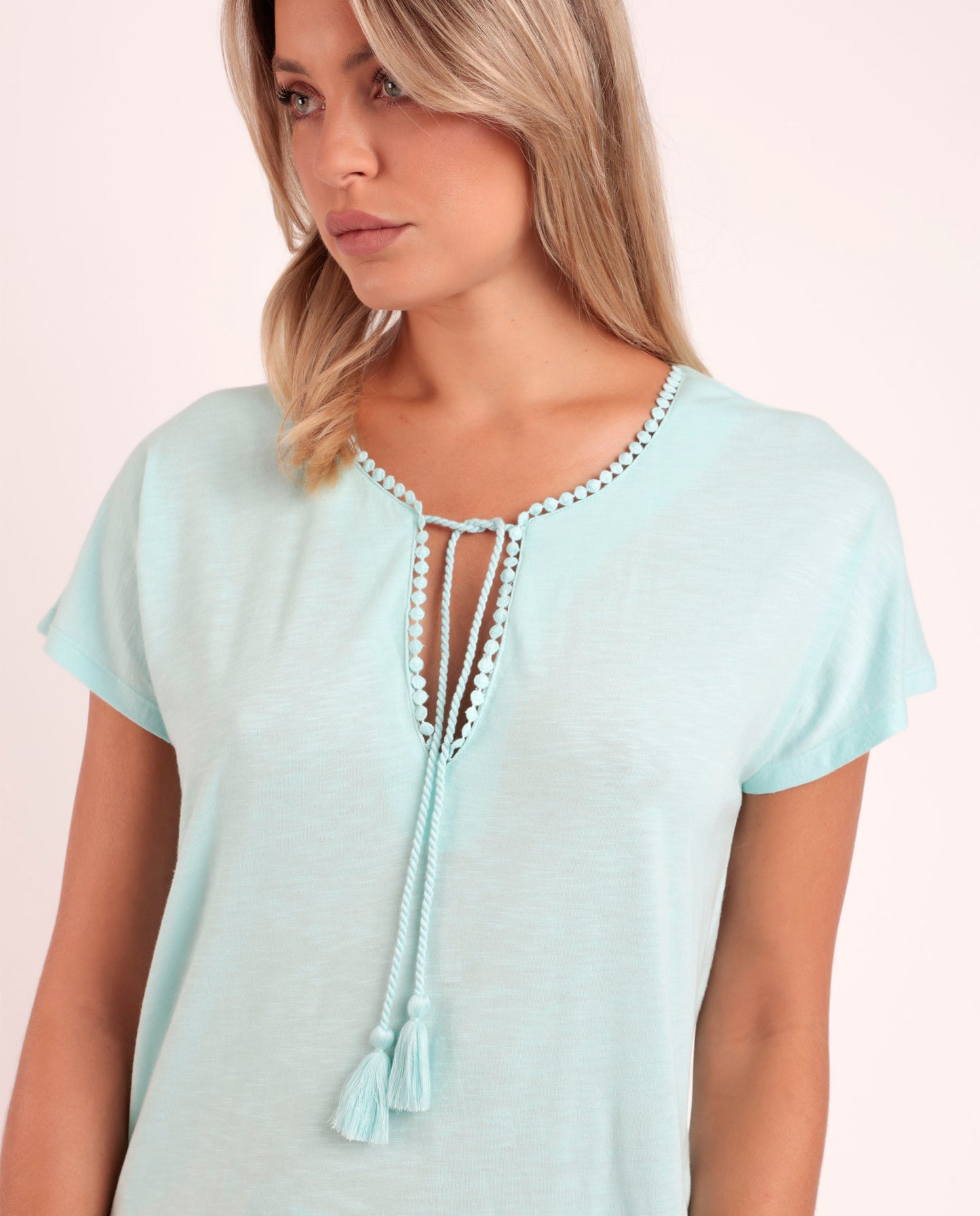 Pigiama estivo donna maglia verde acqua e pantalone multicolore Admas