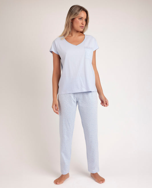 Pigiama estivo donna maglia e pantalone lilla con fiorellini Admas
