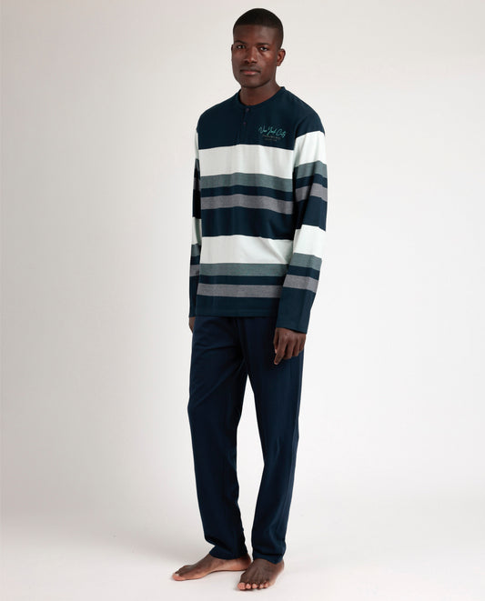 Pigiama estivo uomo maglia a righe e pantalone blu Admas