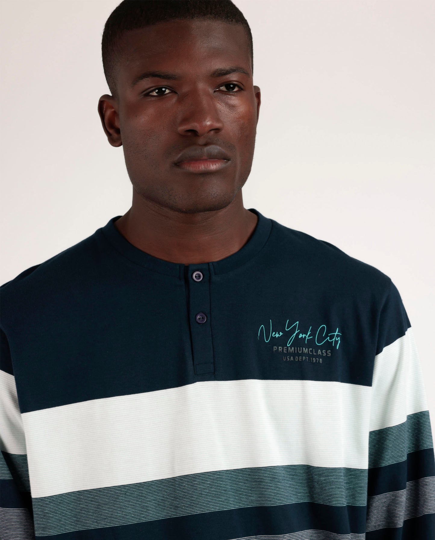 Pigiama estivo uomo maglia a righe e pantalone blu Admas