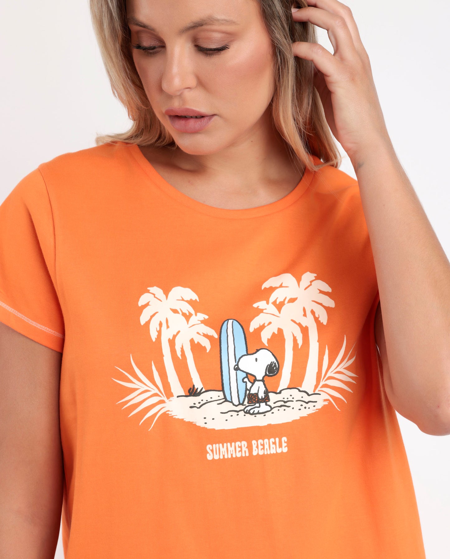 Pigiama estivo donna T-shirt e pantaloncino arancione Snoopy Admas