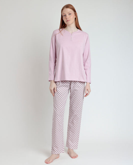 Pigiama estivo donna manica lunga e pantalone glicine Admas