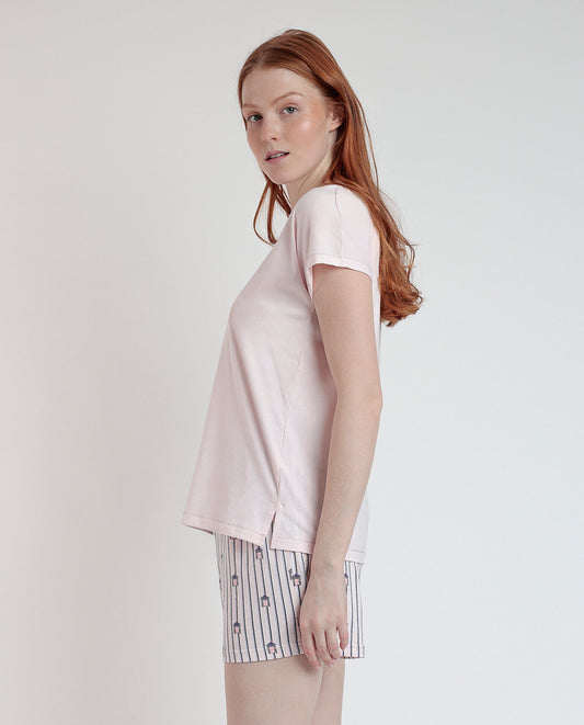 Pigiama estivo donna t-shirt e pantaloncino rosa polvere Beach Admas