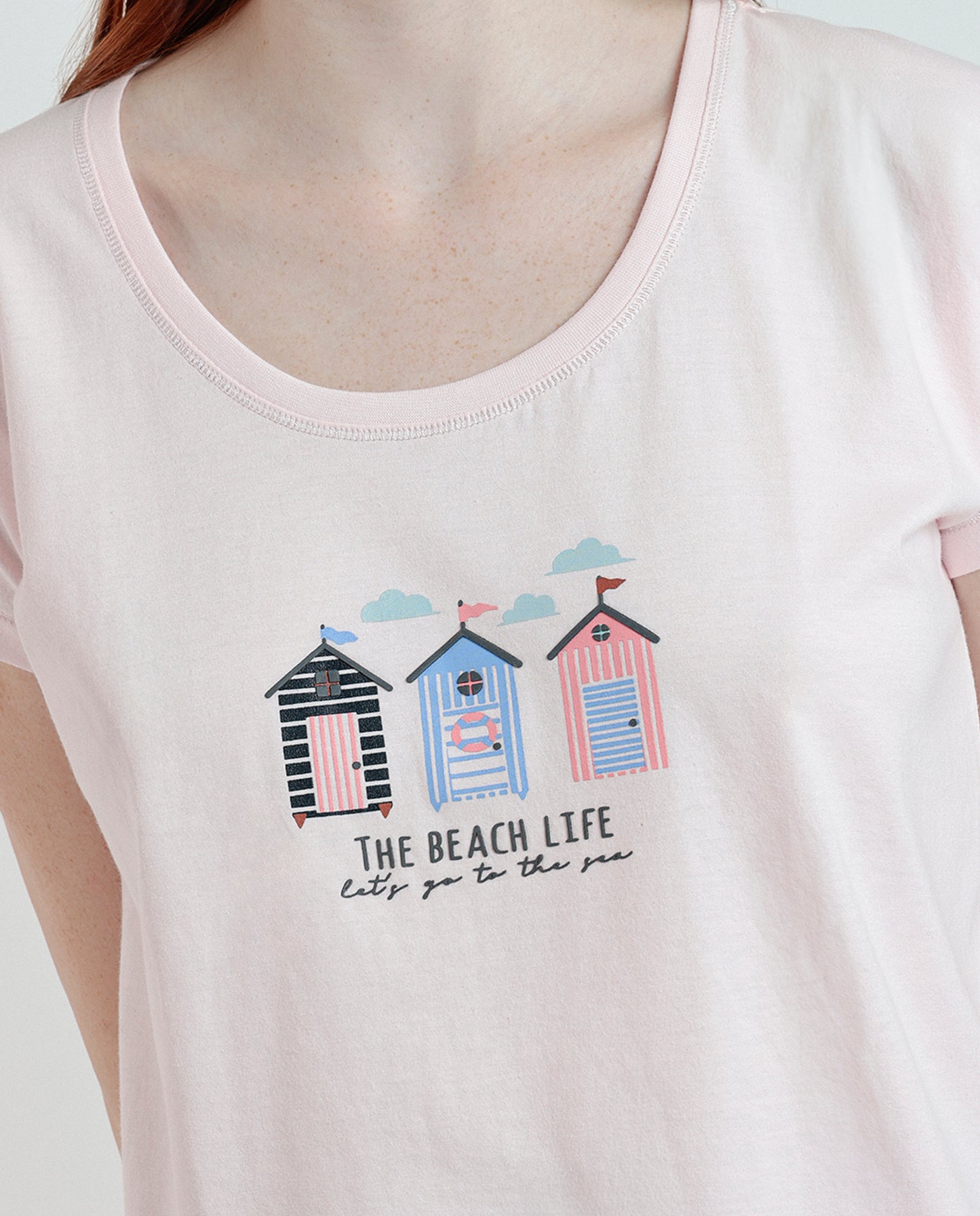 Pigiama estivo donna t-shirt e pantaloncino rosa polvere Beach Admas