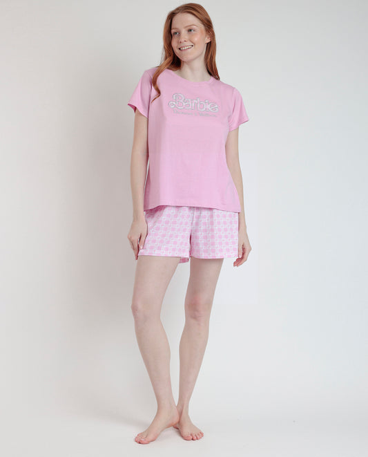 Pigiama estivo donna t-shirt e pantaloncino rosa Barbie Admas