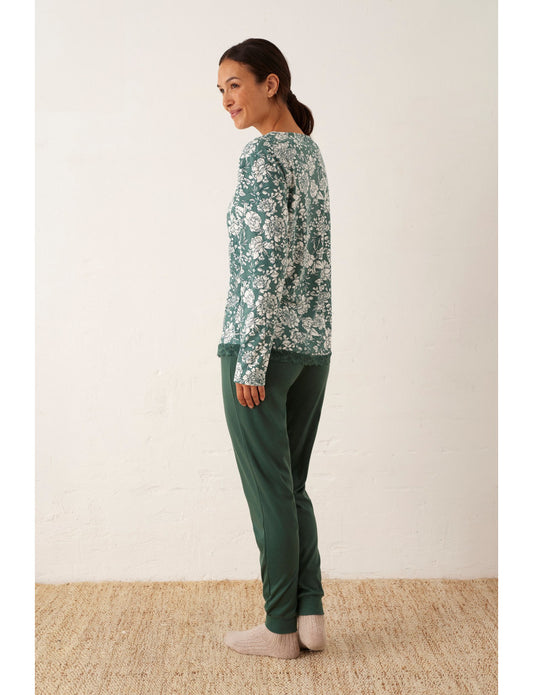 Pigiama donna invernale verde floreale Promise