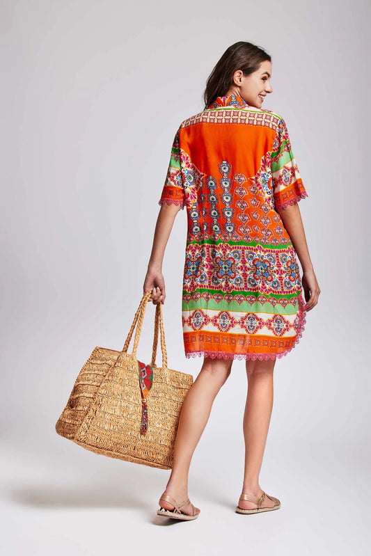 Abito mare caftano corto fantasia multicolore David