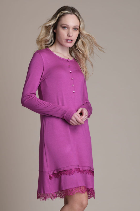 Camicia da notte con bottoni e pizzo Pepita