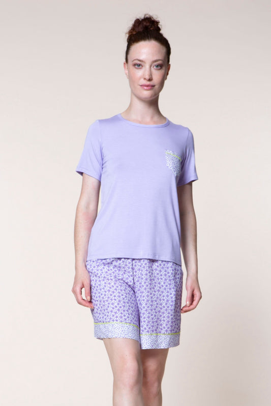Pigiama corto microfantasia floreale lilla Pepita