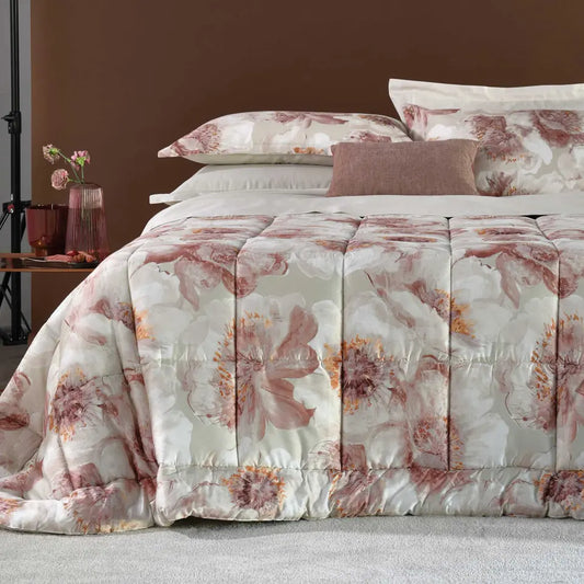 Trapunta Matrimoniale Hellebro in raso stampa floreale Reever