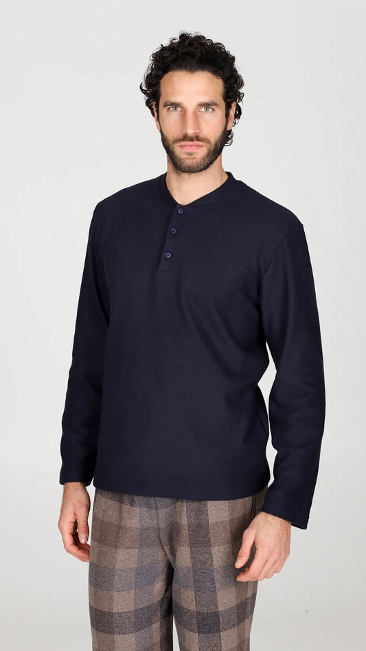 Pigiama uomo invernale in jacquard di cotone con pantalone a quadri Julipet