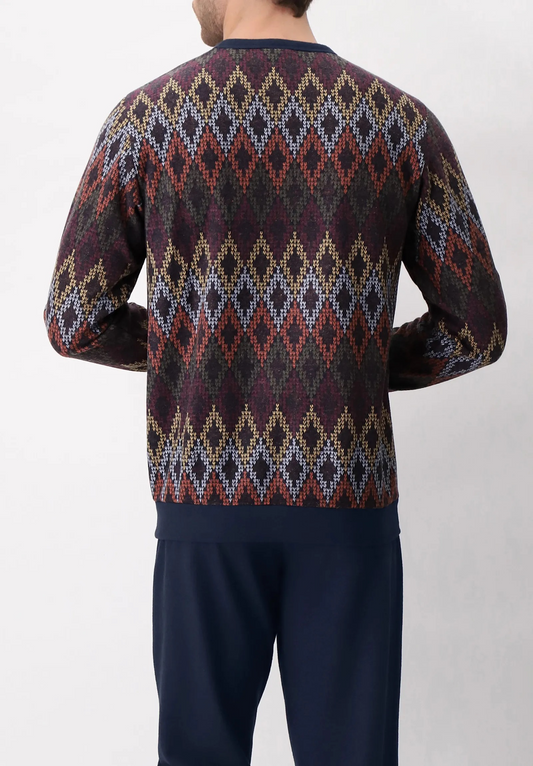 Pigiama uomo invernale in punto milano con T-Shirt a fantasia Perofil