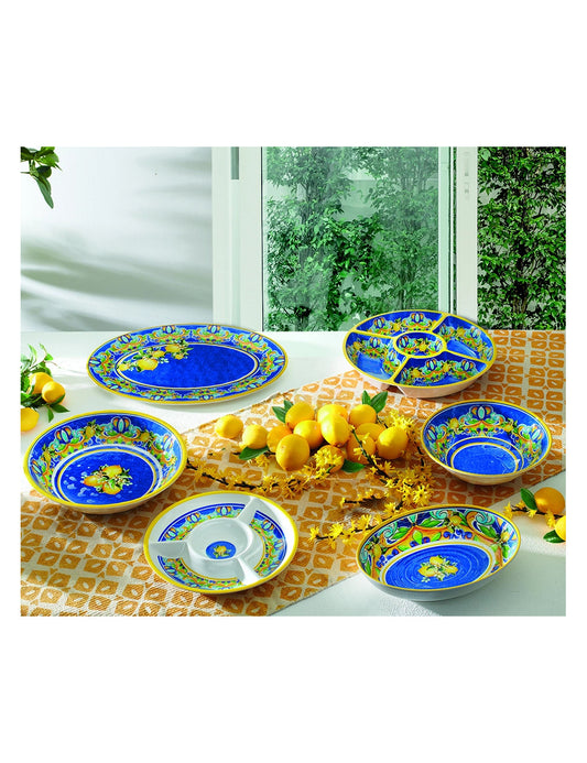 Vassoio grande Citrus Blu Ovale con decori Melamina Brandani