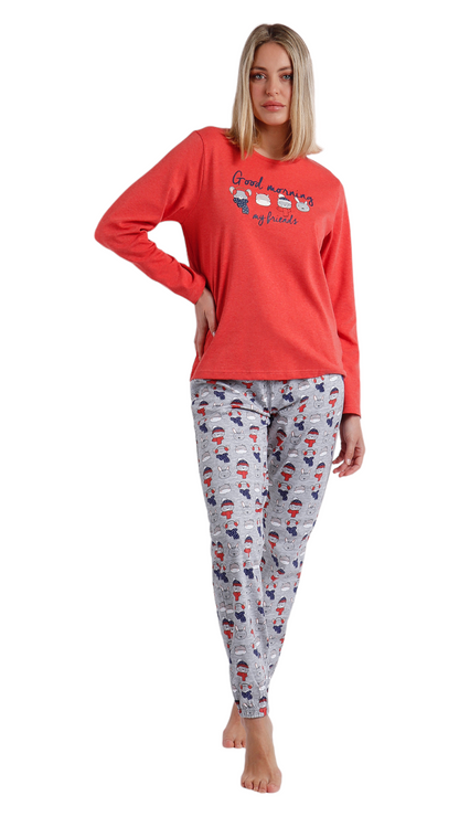 Pigiama donna invernale con T-Shirt rossa e pantalone a fantasia Admas