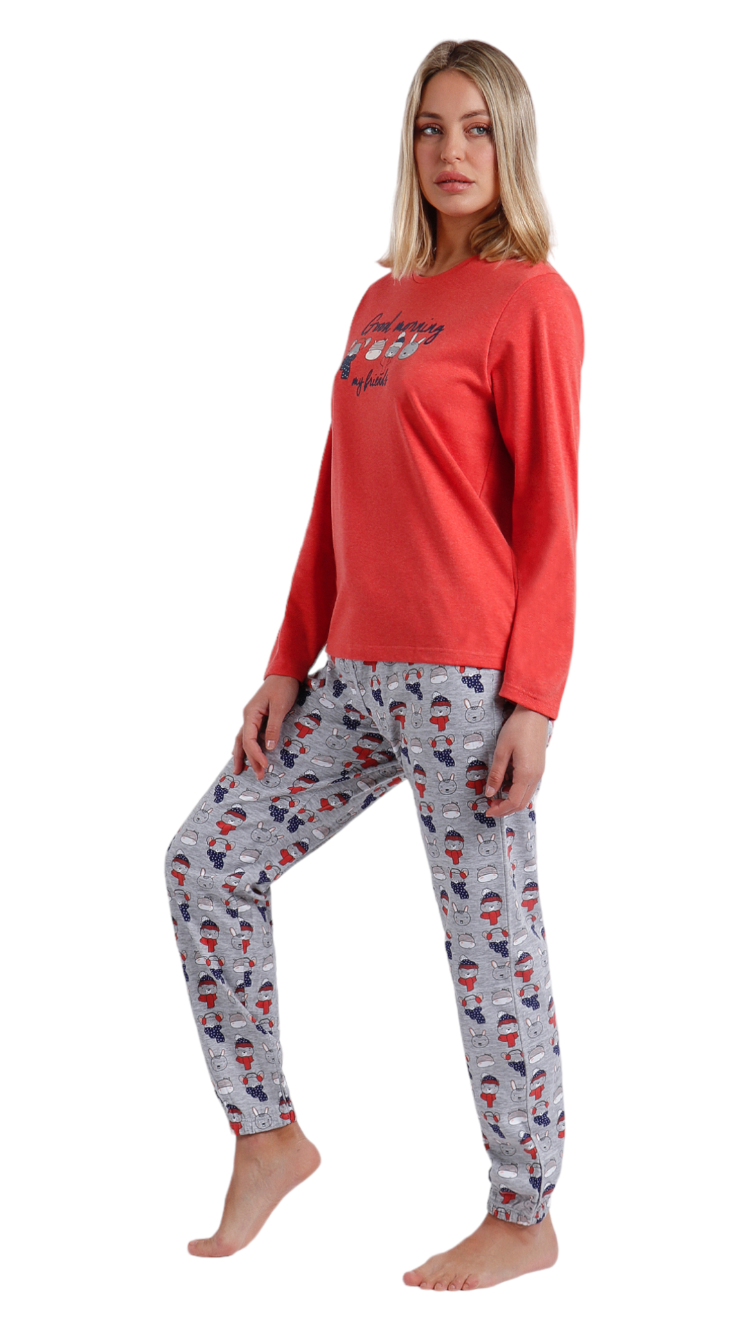 Pigiama donna invernale con T-Shirt rossa e pantalone a fantasia Admas