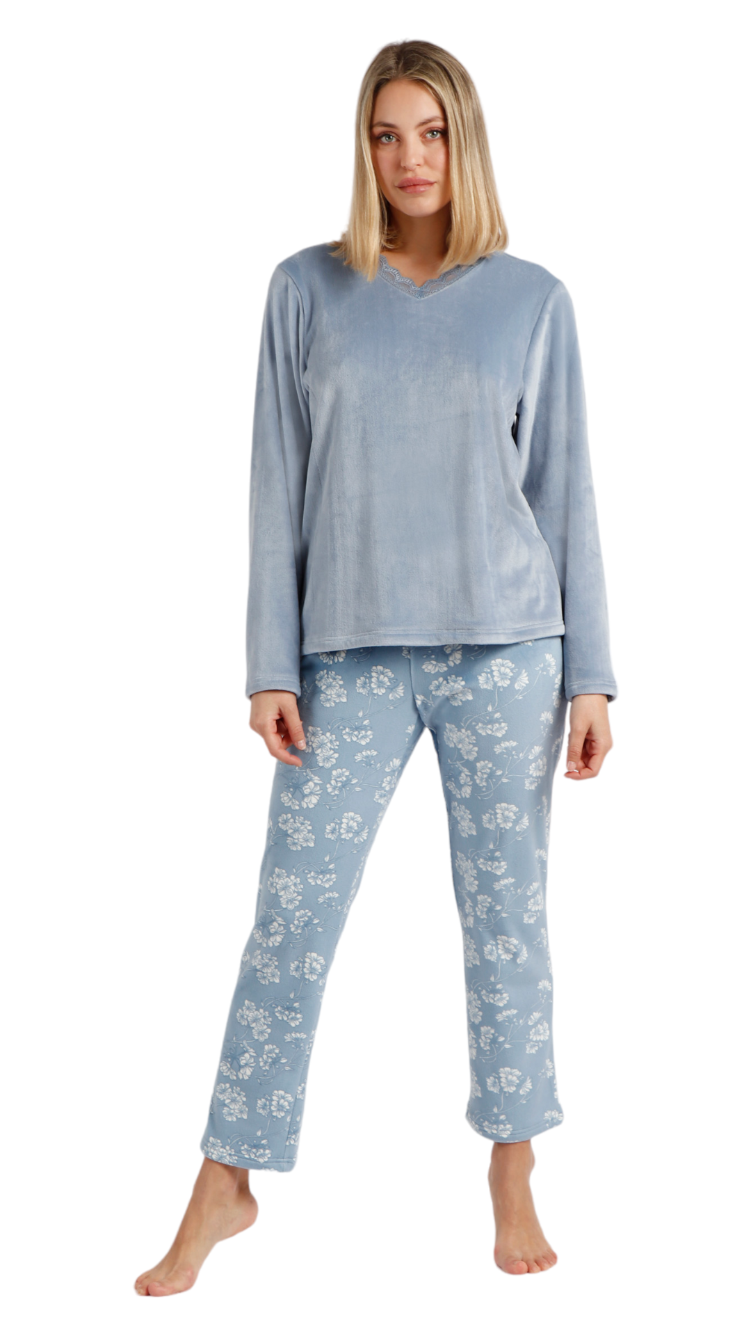 Pigiama donna invernale con T-Shirt con pizzo e pantalone a fantasia Admas