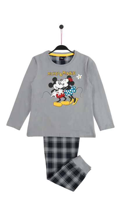 Pigiama invernale bambina Disney grigio con pantalone a quadri  Admas