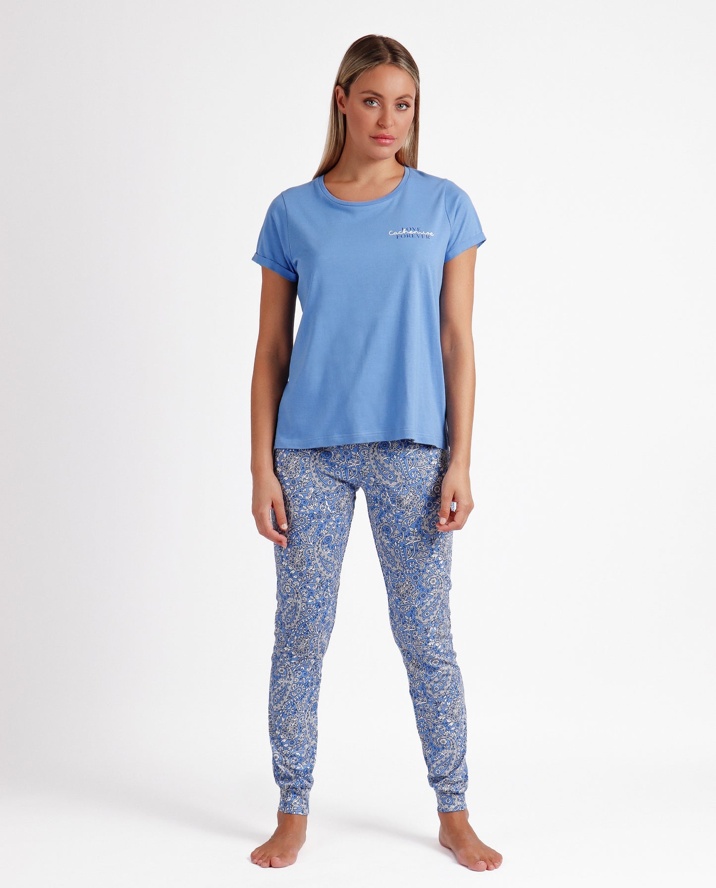 Pigiama estivo donna t-shirt e pantalone lungo azzurro Admas