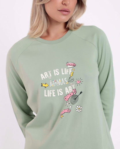 Pigiama invernale donna verde "Art is life" Admas