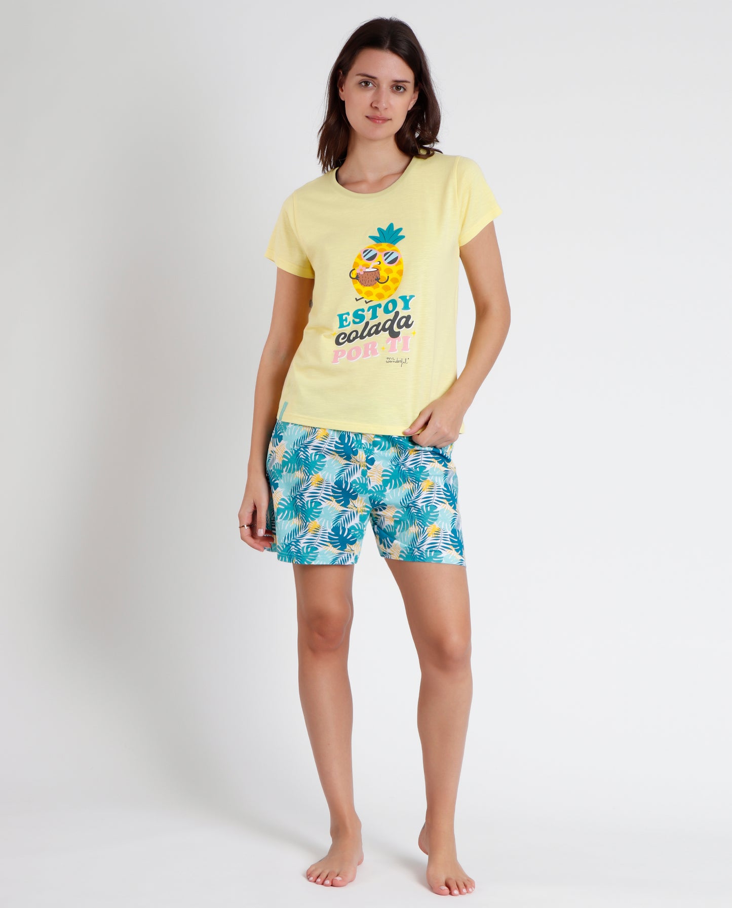 Pigiama estivo donna t-shirt e pantaloncino Ananas Admas