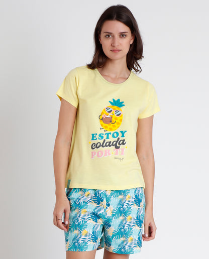 Pigiama estivo donna t-shirt e pantaloncino Ananas Admas
