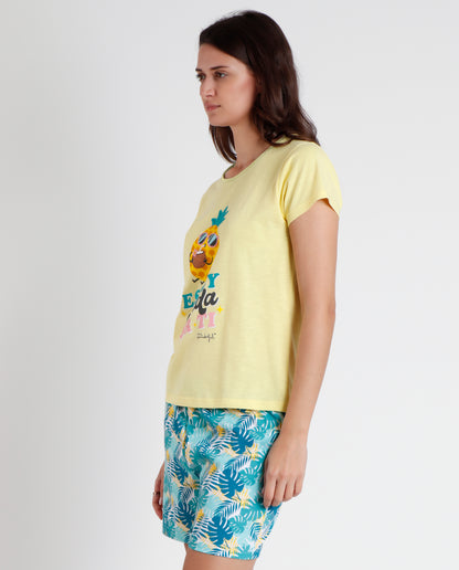 Pigiama estivo donna t-shirt e pantaloncino Ananas Admas