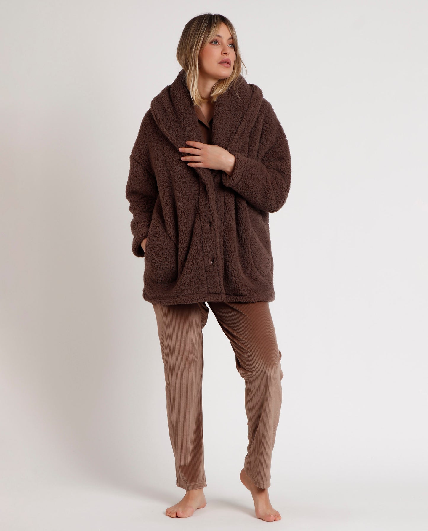 Vestaglia donna invernale pile marrone Admas