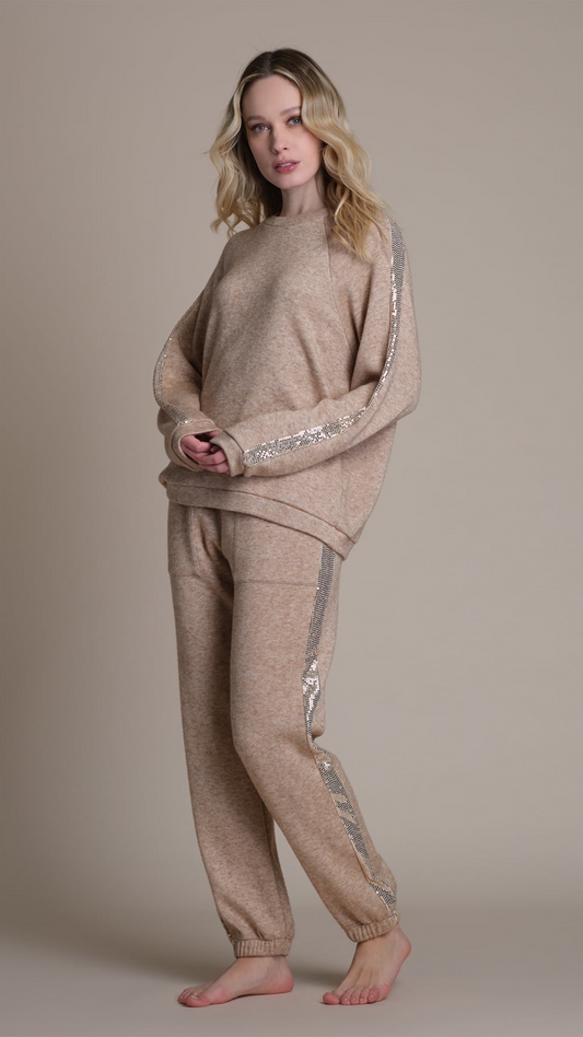 Pigiama donna invernale beige con paillettes Pepita