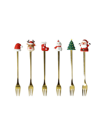 Forchettine Gold Christmas soggetti natalizi 6 pz assortiti Inox Brandani